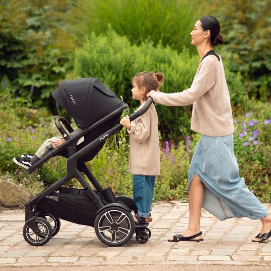 Nuna Buggy & pushchair DEMI next up to 22 kg with magnetic harness fastener, convertible all-weather seat, height-adjustable push bar, integrated privacy screen incl. adapter & rain cover - Caviar