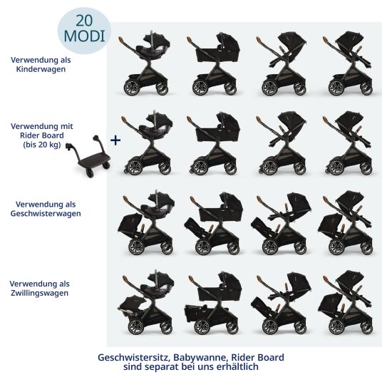 Nuna Buggy & Sportwagen DEMI next bis 22 kg mit magnetischem Gurtverschluss, umsetzbarem Allwettersitz, höhenverstellbarem Schieber, integrierter Sichtschutz inkl. Adapter & Regenschutz - Caviar