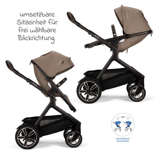 Nuna Buggy & pushchair DEMI next up to 22 kg with magnetic harness fastener, convertible all-weather seat, height-adjustable push bar, integrated privacy screen incl. adapter & rain cover - Cedar