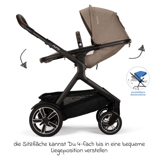 Nuna Buggy & pushchair DEMI next up to 22 kg with magnetic harness fastener, convertible all-weather seat, height-adjustable push bar, integrated privacy screen incl. adapter & rain cover - Cedar