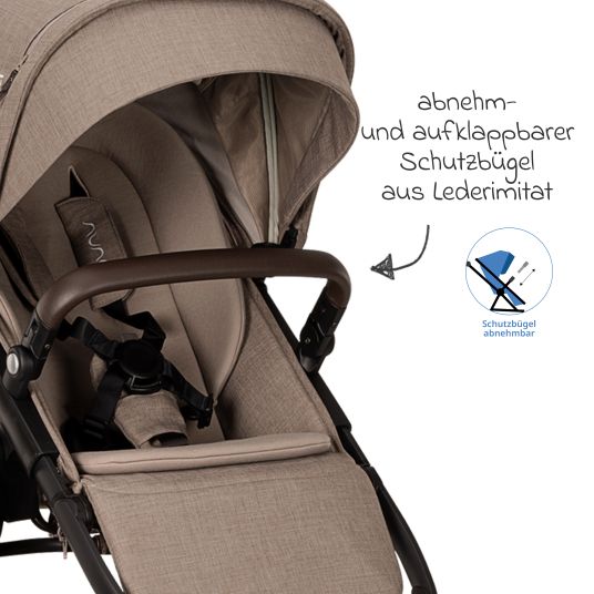 Nuna Buggy & pushchair DEMI next up to 22 kg with magnetic harness fastener, convertible all-weather seat, height-adjustable push bar, integrated privacy screen incl. adapter & rain cover - Cedar