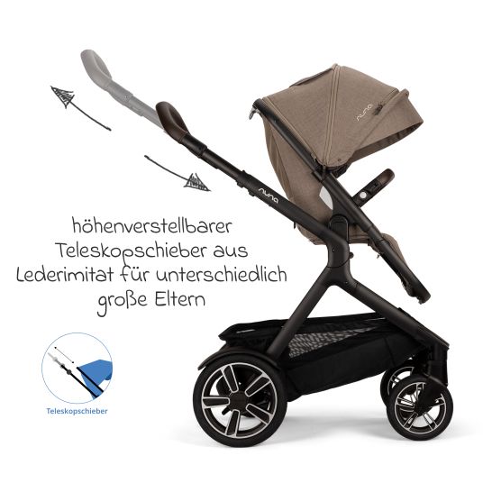 Nuna Buggy & pushchair DEMI next up to 22 kg with magnetic harness fastener, convertible all-weather seat, height-adjustable push bar, integrated privacy screen incl. adapter & rain cover - Cedar