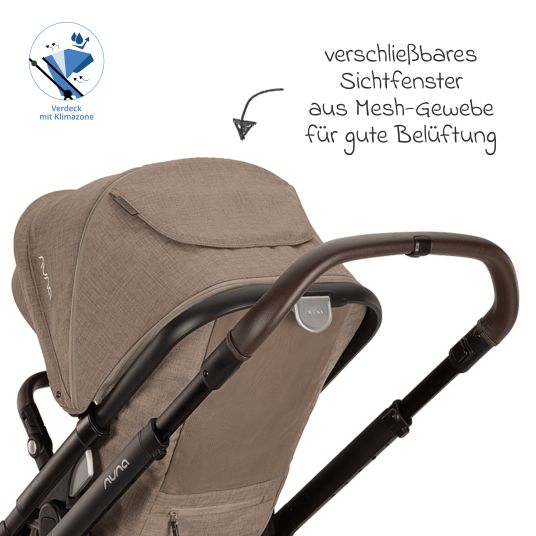 Nuna Buggy & pushchair DEMI next up to 22 kg with magnetic harness fastener, convertible all-weather seat, height-adjustable push bar, integrated privacy screen incl. adapter & rain cover - Cedar