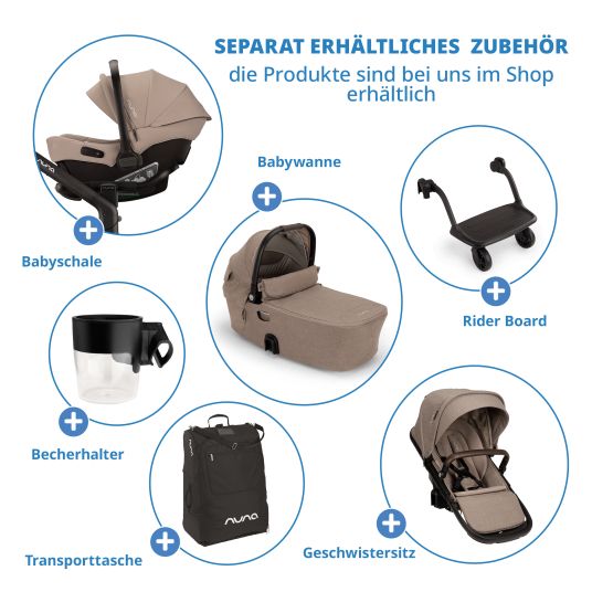 Nuna Buggy & pushchair DEMI next up to 22 kg with magnetic harness fastener, convertible all-weather seat, height-adjustable push bar, integrated privacy screen incl. adapter & rain cover - Cedar