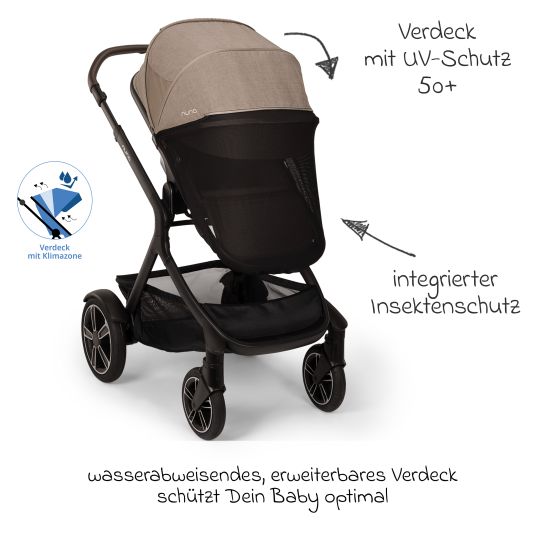 Nuna Buggy & pushchair DEMI next up to 22 kg with magnetic harness fastener, convertible all-weather seat, height-adjustable push bar, integrated privacy screen incl. adapter & rain cover - Cedar