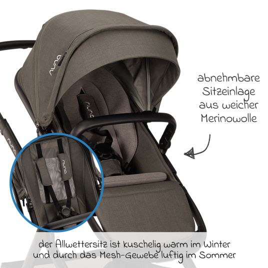 Nuna Buggy & Sportwagen DEMI next bis 22 kg mit magnetischem Gurtverschluss, umsetzbarem Allwettersitz, höhenverstellbarem Schieber, integrierter Sichtschutz inkl. Adapter & Regenschutz - Granite