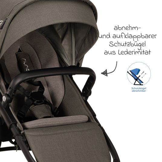 Nuna Buggy & Sportwagen DEMI next bis 22 kg mit magnetischem Gurtverschluss, umsetzbarem Allwettersitz, höhenverstellbarem Schieber, integrierter Sichtschutz inkl. Adapter & Regenschutz - Granite