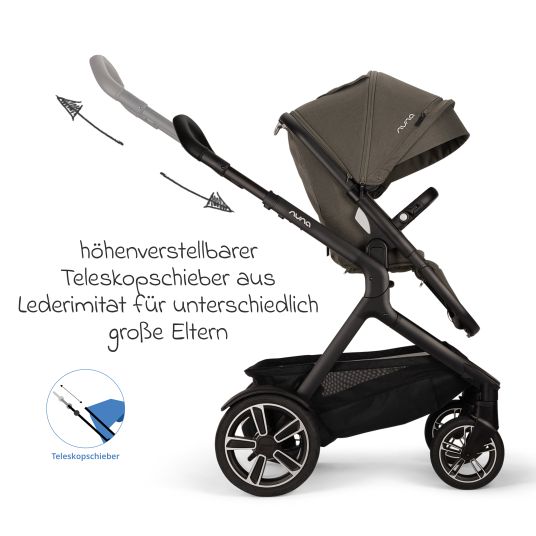 Nuna Buggy & Sportwagen DEMI next bis 22 kg mit magnetischem Gurtverschluss, umsetzbarem Allwettersitz, höhenverstellbarem Schieber, integrierter Sichtschutz inkl. Adapter & Regenschutz - Granite