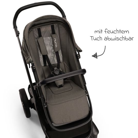 Nuna Buggy & Sportwagen DEMI next bis 22 kg mit magnetischem Gurtverschluss, umsetzbarem Allwettersitz, höhenverstellbarem Schieber, integrierter Sichtschutz inkl. Adapter & Regenschutz - Granite