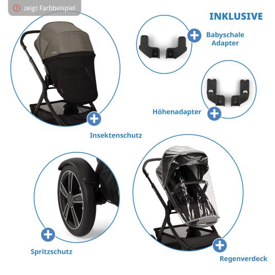 Nuna Buggy & Sportwagen DEMI next bis 22 kg mit magnetischem Gurtverschluss, umsetzbarem Allwettersitz, höhenverstellbarem Schieber, integrierter Sichtschutz inkl. Adapter & Regenschutz - Granite