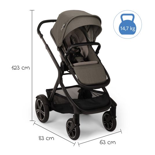 Nuna Buggy & Sportwagen DEMI next bis 22 kg mit magnetischem Gurtverschluss, umsetzbarem Allwettersitz, höhenverstellbarem Schieber, integrierter Sichtschutz inkl. Adapter & Regenschutz - Granite