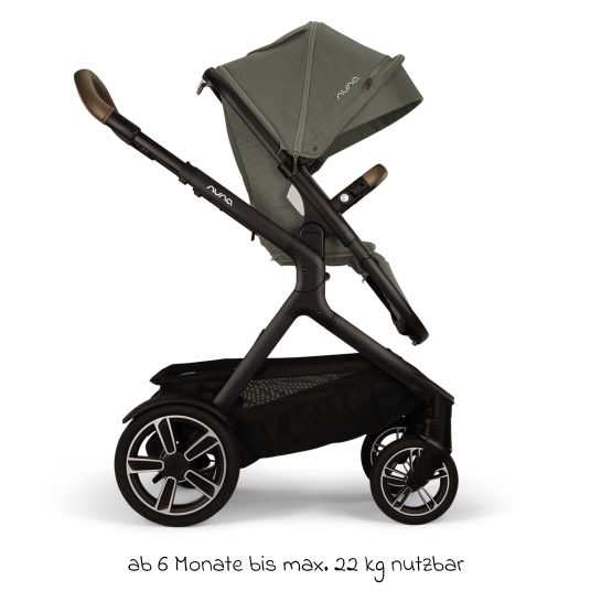 Nuna Buggy & Sportwagen DEMI next bis 22 kg mit magnetischem Gurtverschluss, umsetzbarem Allwettersitz, höhenverstellbarem Schieber, integrierter Sichtschutz inkl. Adapter & Regenschutz - Pine