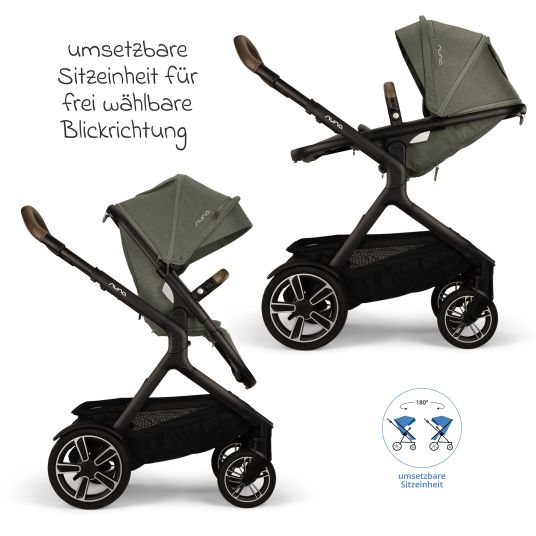 Nuna Buggy & Sportwagen DEMI next bis 22 kg mit magnetischem Gurtverschluss, umsetzbarem Allwettersitz, höhenverstellbarem Schieber, integrierter Sichtschutz inkl. Adapter & Regenschutz - Pine