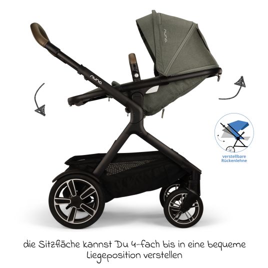 Nuna Buggy & Sportwagen DEMI next bis 22 kg mit magnetischem Gurtverschluss, umsetzbarem Allwettersitz, höhenverstellbarem Schieber, integrierter Sichtschutz inkl. Adapter & Regenschutz - Pine