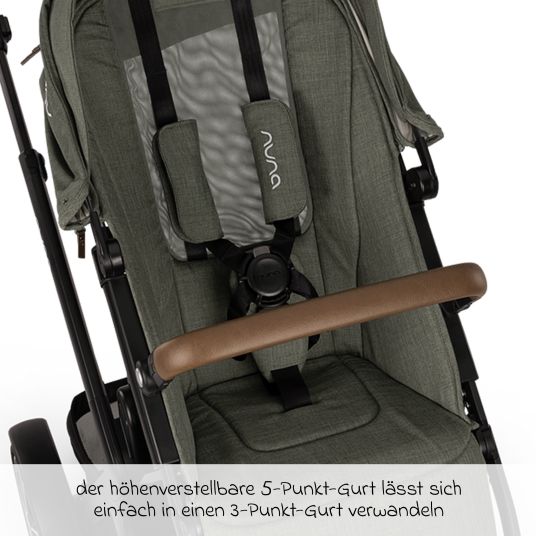 Nuna Buggy & Sportwagen DEMI next bis 22 kg mit magnetischem Gurtverschluss, umsetzbarem Allwettersitz, höhenverstellbarem Schieber, integrierter Sichtschutz inkl. Adapter & Regenschutz - Pine