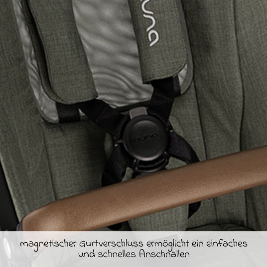 Nuna Buggy & Sportwagen DEMI next bis 22 kg mit magnetischem Gurtverschluss, umsetzbarem Allwettersitz, höhenverstellbarem Schieber, integrierter Sichtschutz inkl. Adapter & Regenschutz - Pine