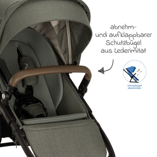 Nuna Buggy & Sportwagen DEMI next bis 22 kg mit magnetischem Gurtverschluss, umsetzbarem Allwettersitz, höhenverstellbarem Schieber, integrierter Sichtschutz inkl. Adapter & Regenschutz - Pine