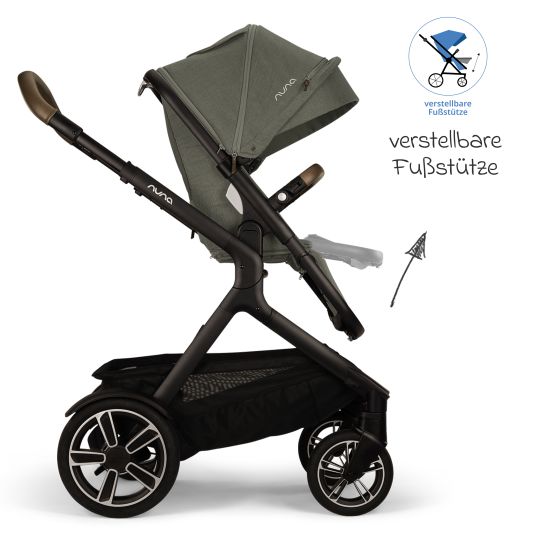 Nuna Buggy & Sportwagen DEMI next bis 22 kg mit magnetischem Gurtverschluss, umsetzbarem Allwettersitz, höhenverstellbarem Schieber, integrierter Sichtschutz inkl. Adapter & Regenschutz - Pine