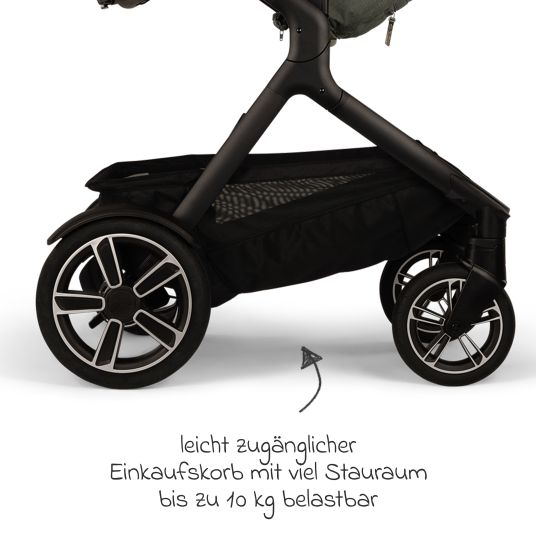 Nuna Buggy & Sportwagen DEMI next bis 22 kg mit magnetischem Gurtverschluss, umsetzbarem Allwettersitz, höhenverstellbarem Schieber, integrierter Sichtschutz inkl. Adapter & Regenschutz - Pine