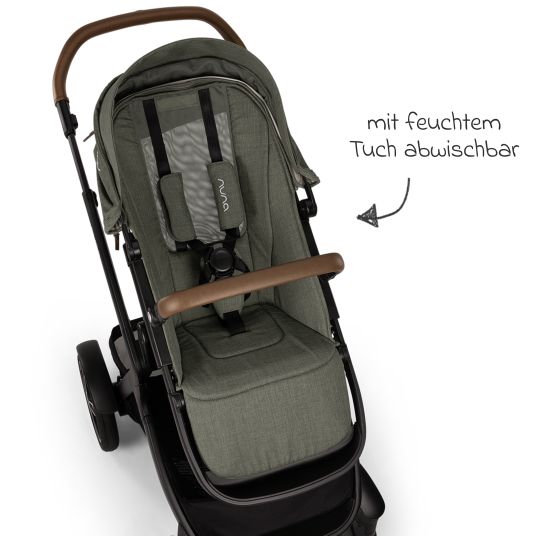 Nuna Buggy & Sportwagen DEMI next bis 22 kg mit magnetischem Gurtverschluss, umsetzbarem Allwettersitz, höhenverstellbarem Schieber, integrierter Sichtschutz inkl. Adapter & Regenschutz - Pine