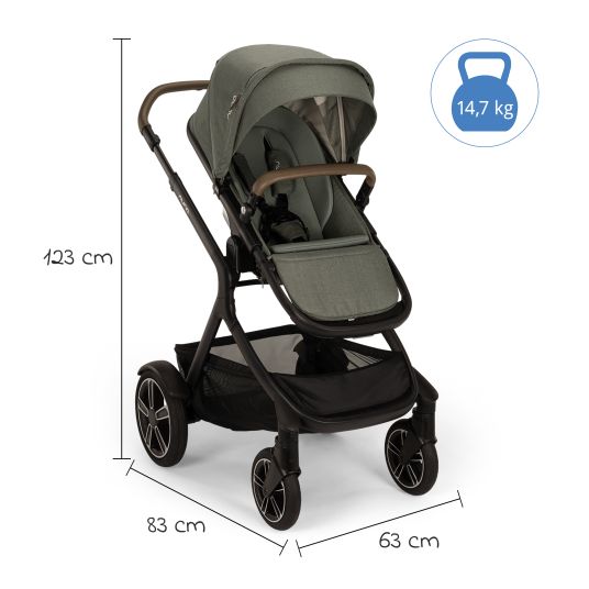 Nuna Passeggino e carrozzina DEMI next fino a 22 kg con chiusura a bretella magnetica, sedile convertibile per tutte le stagioni, maniglione regolabile in altezza, paravento integrato con adattatore e parapioggia - Pino