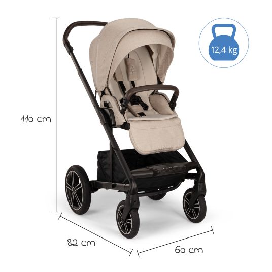 Nuna Buggy & Sportwagen MIXX next bis 22 kg mit magnetischem Gurtverschluss, umsetzbarem Allwettersitz, höhenverstellbarem Schieber, integrierter Sichtschutz inkl. Adapter, Kniedecke & Regenschutz - Biscotti