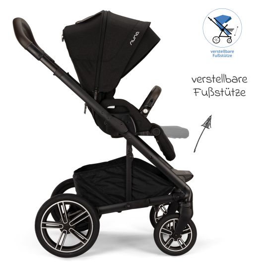 Nuna Passeggino e carrozzina MIXX next fino a 22 kg con cintura magnetica, sedile convertibile per tutte le stagioni, maniglione regolabile in altezza, paravento integrato con adattatore, copertura per le ginocchia e parapioggia - Caviar