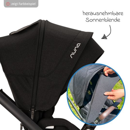 Nuna Passeggino e carrozzina MIXX next fino a 22 kg con cintura magnetica, sedile convertibile per tutte le stagioni, maniglione regolabile in altezza, paravento integrato con adattatore, copertura per le ginocchia e parapioggia - Caviar