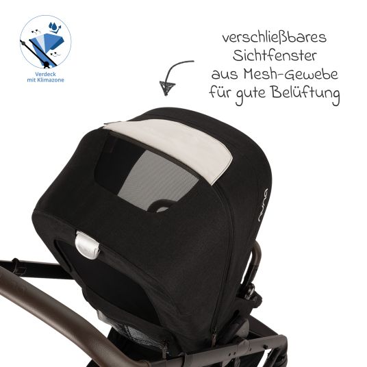 Nuna Passeggino e carrozzina MIXX next fino a 22 kg con cintura magnetica, sedile convertibile per tutte le stagioni, maniglione regolabile in altezza, paravento integrato con adattatore, copertura per le ginocchia e parapioggia - Caviar