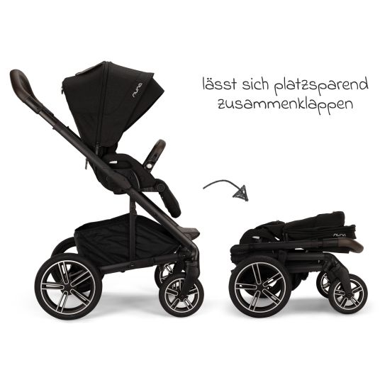 Nuna Passeggino e carrozzina MIXX next fino a 22 kg con cintura magnetica, sedile convertibile per tutte le stagioni, maniglione regolabile in altezza, paravento integrato con adattatore, copertura per le ginocchia e parapioggia - Caviar