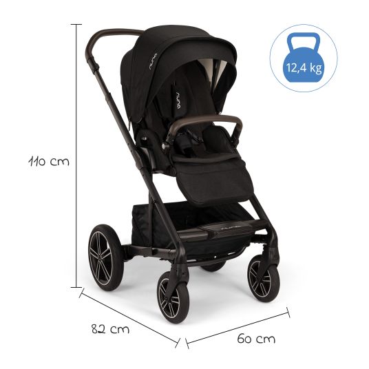 Nuna Passeggino e carrozzina MIXX next fino a 22 kg con cintura magnetica, sedile convertibile per tutte le stagioni, maniglione regolabile in altezza, paravento integrato con adattatore, copertura per le ginocchia e parapioggia - Caviar