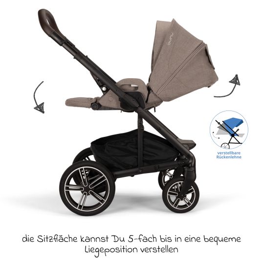 Nuna Passeggino e carrozzina MIXX next fino a 22 kg con cintura magnetica, sedile convertibile per tutte le stagioni, maniglione regolabile in altezza, paravento integrato con adattatore, copertura per le ginocchia e parapioggia - Cedro