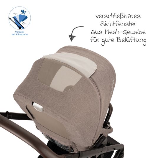 Nuna Passeggino e carrozzina MIXX next fino a 22 kg con cintura magnetica, sedile convertibile per tutte le stagioni, maniglione regolabile in altezza, paravento integrato con adattatore, copertura per le ginocchia e parapioggia - Cedro