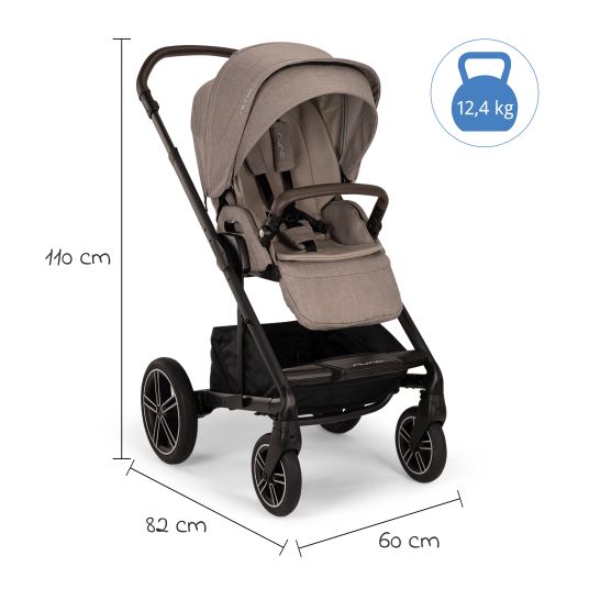 Nuna Passeggino e carrozzina MIXX next fino a 22 kg con cintura magnetica, sedile convertibile per tutte le stagioni, maniglione regolabile in altezza, paravento integrato con adattatore, copertura per le ginocchia e parapioggia - Cedro