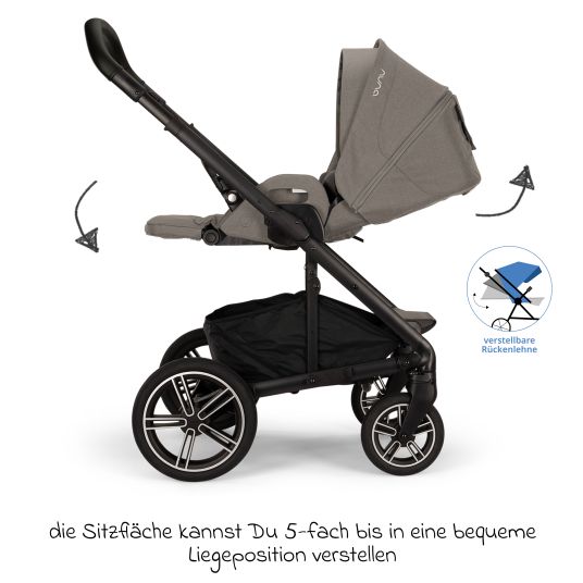 Nuna Passeggino e carrozzina MIXX next fino a 22 kg con cintura magnetica, sedile convertibile per tutte le stagioni, maniglione regolabile in altezza, paravento integrato con adattatore, copertura per le ginocchia e parapioggia - Granito