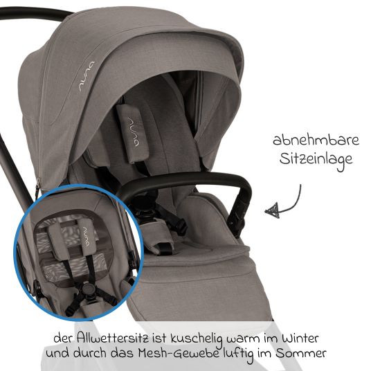 Nuna Buggy & Sportwagen MIXX next bis 22 kg mit magnetischem Gurtverschluss, umsetzbarem Allwettersitz, höhenverstellbarem Schieber, integrierter Sichtschutz inkl. Adapter, Kniedecke & Regenschutz - Granite