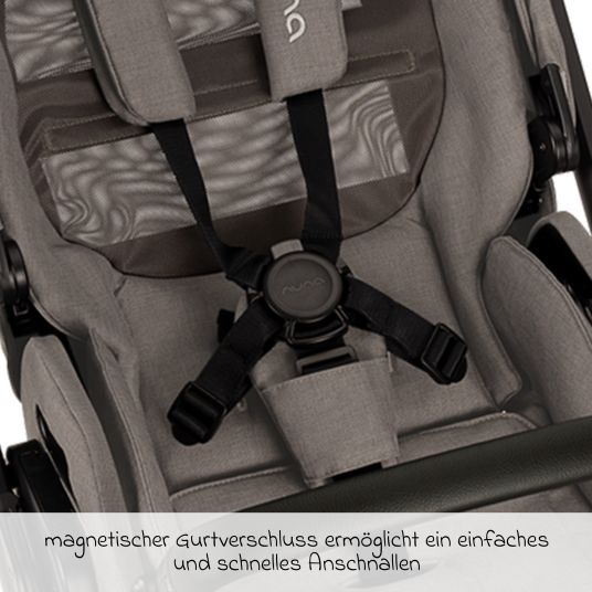 Nuna Buggy & Sportwagen MIXX next bis 22 kg mit magnetischem Gurtverschluss, umsetzbarem Allwettersitz, höhenverstellbarem Schieber, integrierter Sichtschutz inkl. Adapter, Kniedecke & Regenschutz - Granite