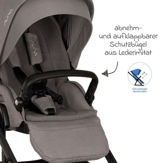 Nuna Buggy & pushchair MIXX next up to 22 kg with magnetic harness fastener, convertible all-weather seat, height-adjustable push bar, integrated privacy screen incl. adapter, knee cover & rain cover - Granite