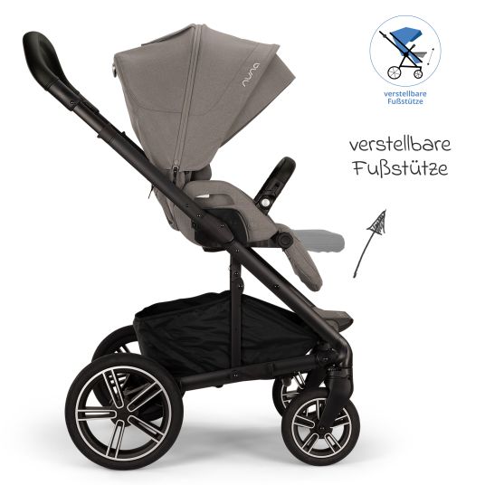 Nuna Passeggino e carrozzina MIXX next fino a 22 kg con cintura magnetica, sedile convertibile per tutte le stagioni, maniglione regolabile in altezza, paravento integrato con adattatore, copertura per le ginocchia e parapioggia - Granito