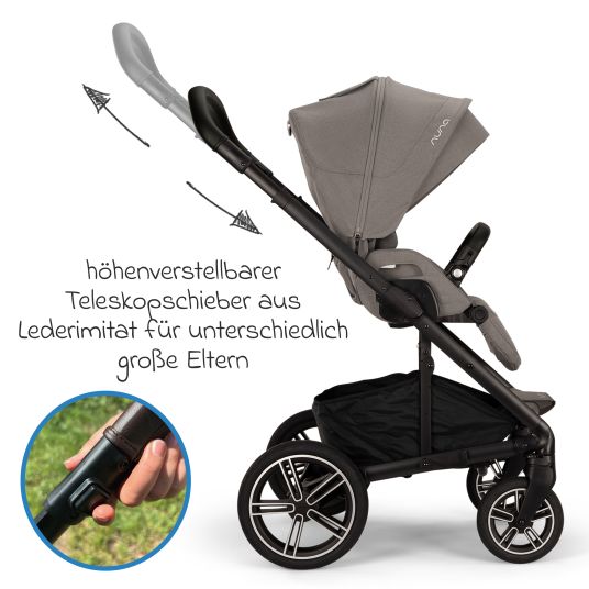 Nuna Buggy & pushchair MIXX next up to 22 kg with magnetic harness fastener, convertible all-weather seat, height-adjustable push bar, integrated privacy screen incl. adapter, knee cover & rain cover - Granite