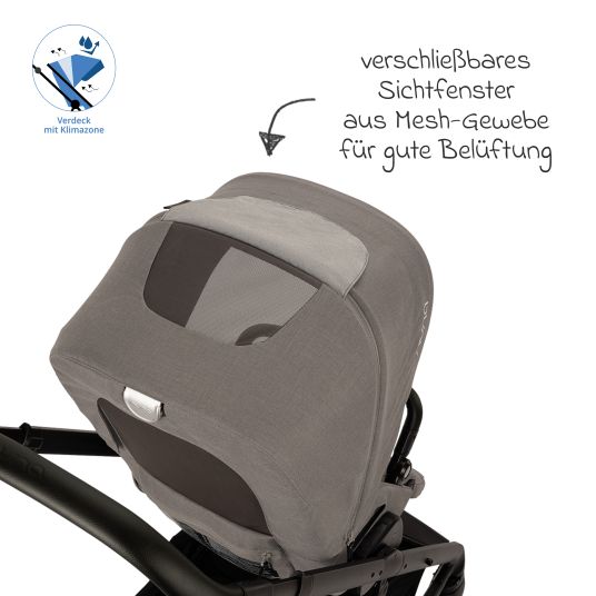 Nuna Passeggino e carrozzina MIXX next fino a 22 kg con cintura magnetica, sedile convertibile per tutte le stagioni, maniglione regolabile in altezza, paravento integrato con adattatore, copertura per le ginocchia e parapioggia - Granito