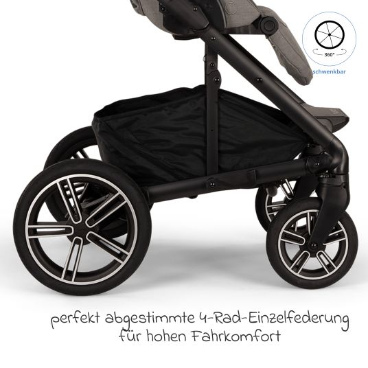 Nuna Passeggino e carrozzina MIXX next fino a 22 kg con cintura magnetica, sedile convertibile per tutte le stagioni, maniglione regolabile in altezza, paravento integrato con adattatore, copertura per le ginocchia e parapioggia - Granito