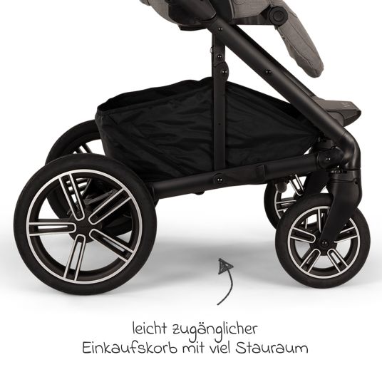 Nuna Passeggino e carrozzina MIXX next fino a 22 kg con cintura magnetica, sedile convertibile per tutte le stagioni, maniglione regolabile in altezza, paravento integrato con adattatore, copertura per le ginocchia e parapioggia - Granito