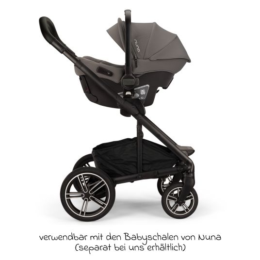 Nuna Passeggino e carrozzina MIXX next fino a 22 kg con cintura magnetica, sedile convertibile per tutte le stagioni, maniglione regolabile in altezza, paravento integrato con adattatore, copertura per le ginocchia e parapioggia - Granito