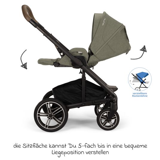 Nuna Buggy & pushchair MIXX next up to 22 kg with magnetic harness fastener, convertible all-weather seat, height-adjustable push bar, integrated privacy screen incl. adapter, knee cover & rain cover - Pine