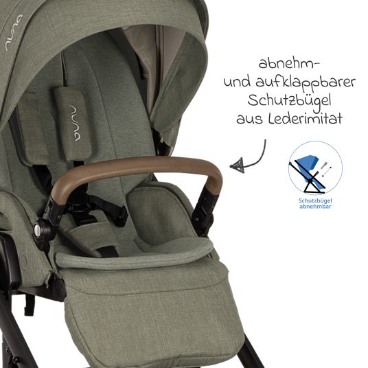 Nuna Buggy & pushchair MIXX next up to 22 kg with magnetic harness fastener, convertible all-weather seat, height-adjustable push bar, integrated privacy screen incl. adapter, knee cover & rain cover - Pine