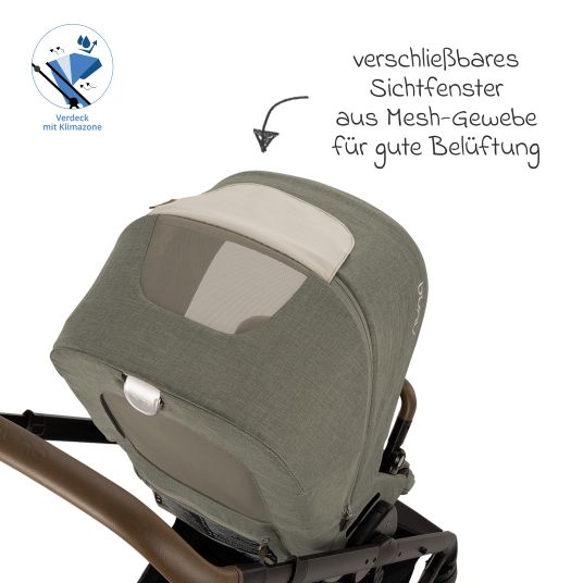 Nuna Buggy & pushchair MIXX next up to 22 kg with magnetic harness fastener, convertible all-weather seat, height-adjustable push bar, integrated privacy screen incl. adapter, knee cover & rain cover - Pine