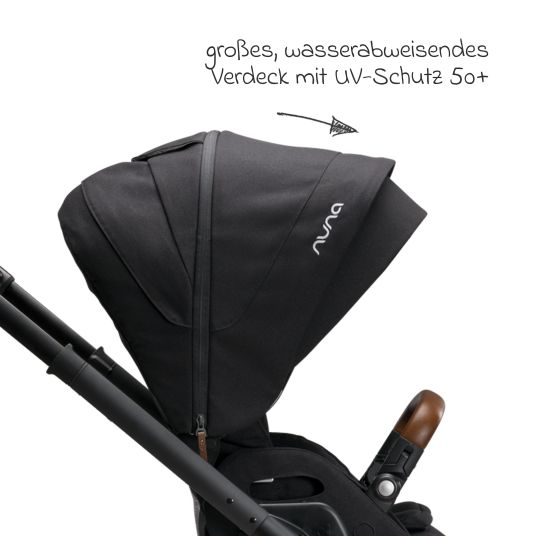 Nuna Buggy & pushchair MIXX next with reclining function, convertible all-weather seat, telescopic pushchair incl. leg cover, adapter & rain cover - Caviar