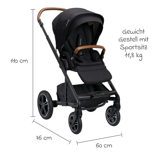 Nuna Buggy & pushchair MIXX next with reclining function, convertible all-weather seat, telescopic pushchair incl. leg cover, adapter & rain cover - Caviar