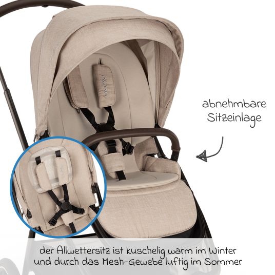 Nuna Buggy & pushchair TRIV next up to 22 kg with magnetic belt buckle, convertible all-weather seat, height-adjustable push bar - only 8.9 kg incl. adapter & rain cover - Biscotti